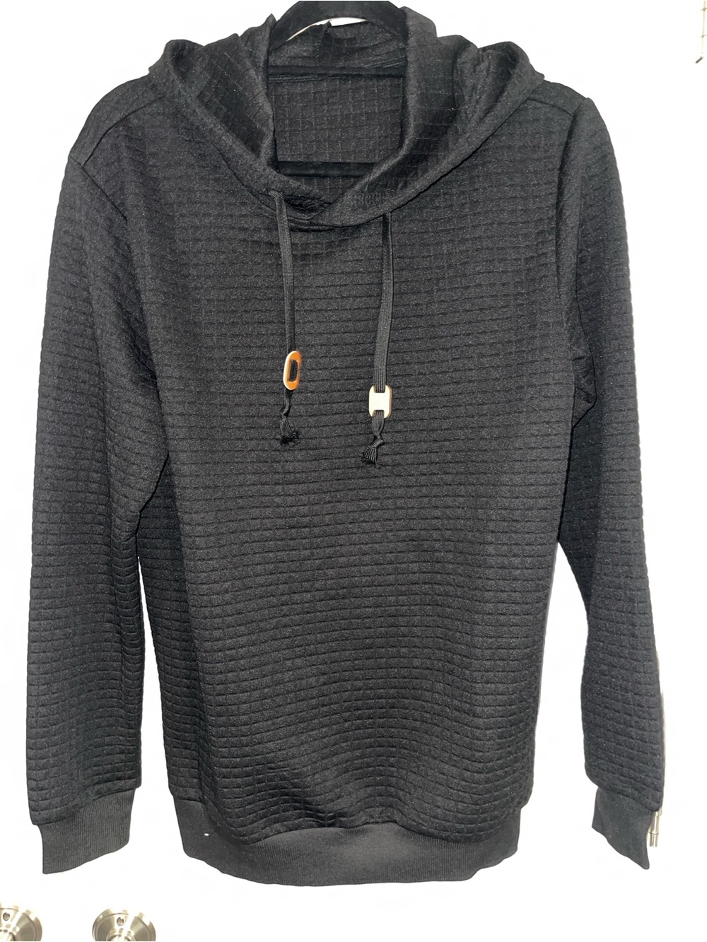 Men's Black Waffle Crewneck Hoodie Sweater Sz S SKU: 0928-52